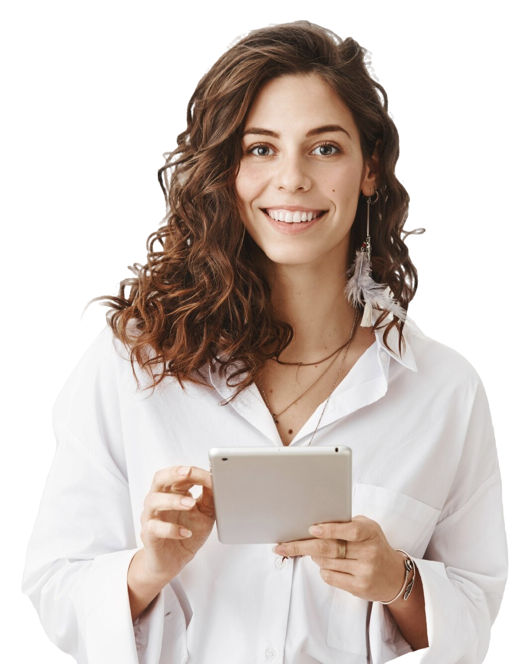 Woman reviewing her results on a tablet